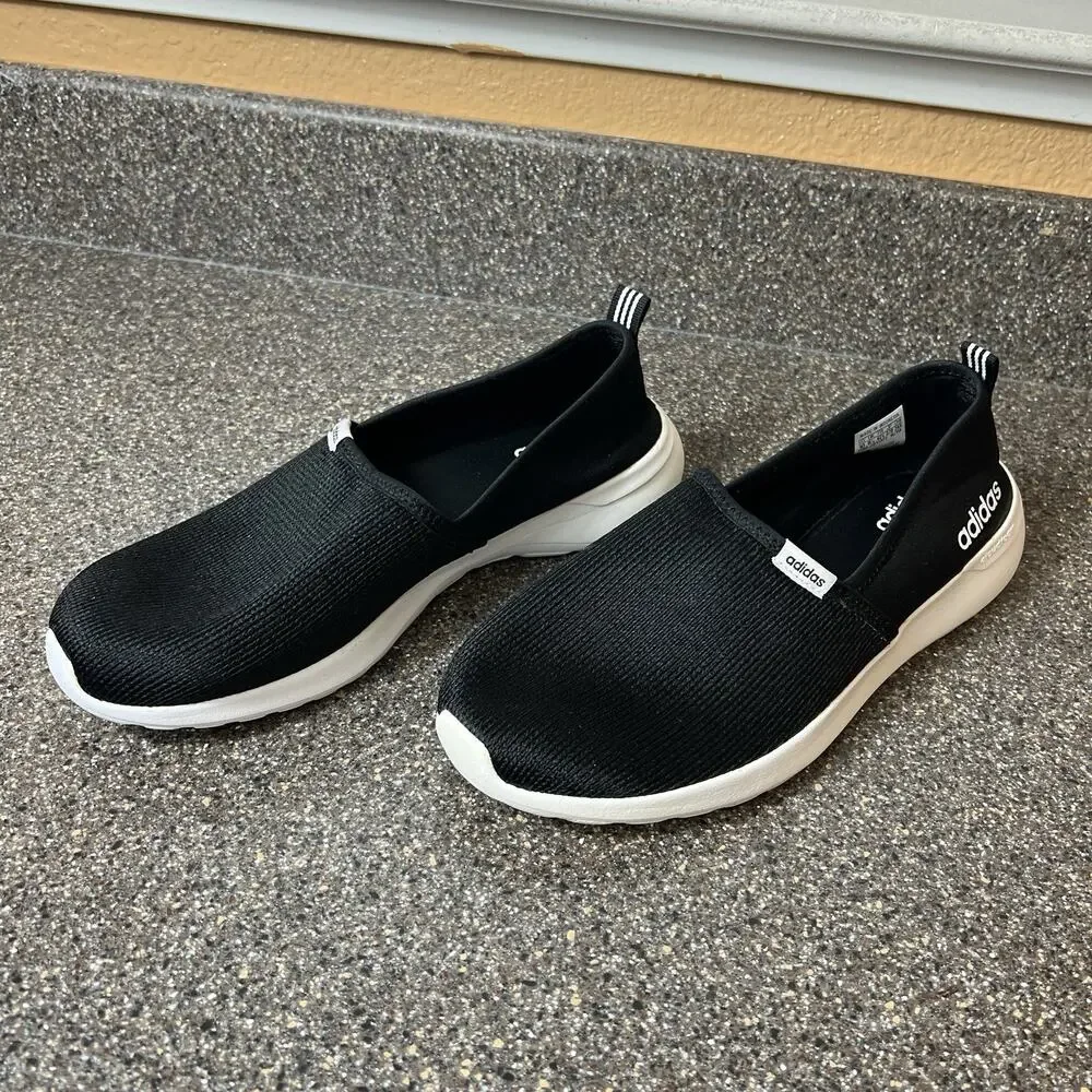 adidas Women's 10 Black Knit Mesh Slip On Sneaker Shoes Cloudfoam Comfort Casual